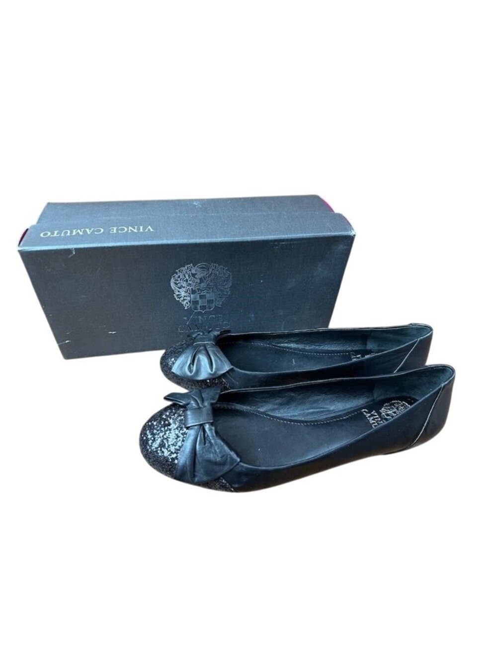 Vince Camuto Oneda Nubuck Patent Leather Embellished Capped Toe Ballet Flats 8